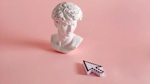 Michelangelo's David and arrow pointer mouse Stock Footage 220614171