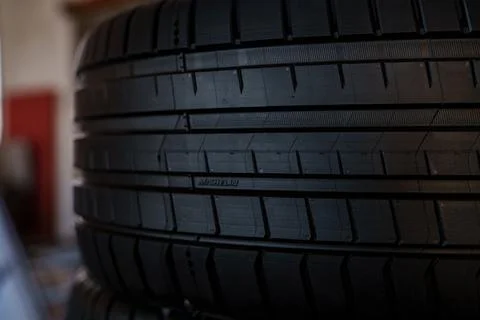 Michelin tire tread pattern for road safety Stock Photos
