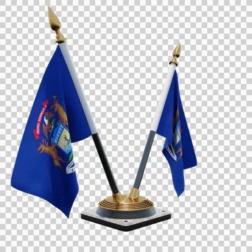 Michigan 3d illustration flag on pole. Wood flagpole Stock Illustration