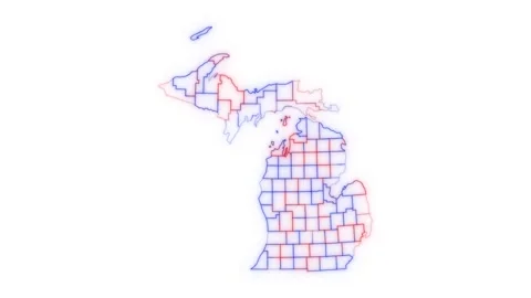 Michigan county map red blue election outline white background seamless loop Stock Footage 343867837