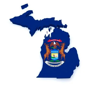 Michigan flag map 3d shape Stock Illustration