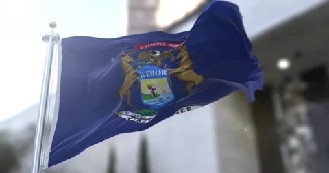 Michigan flag waving-seamless-loop-4k-60fps Stock Footage 345117070