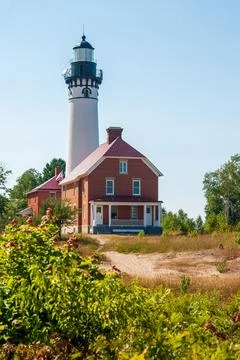 Michigan lighthouse au sable lighthouse lighthouse with blue sky Stock Photos