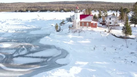 Michigan Lighthouse Winter Video stock 231496702