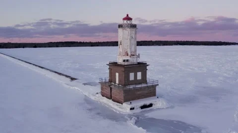 Michigan Lighthouse Winter Video stock 231496770