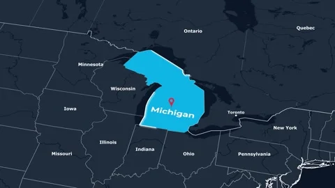 Michigan Map Animation Locator Zoom 4K Motion Graphic Stock Footage 342396955