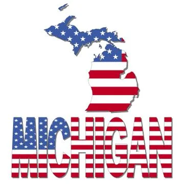 Michigan map flag and text illustration Stock Illustration