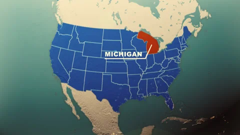 Michigan Map Highlight USA 3D Political Globe Animation Stock Footage 313679913