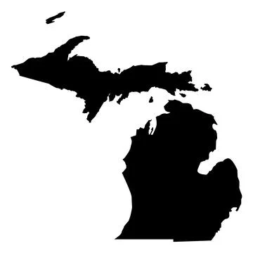 Michigan map icon on white background. Michigan black state border map. Stock Illustration