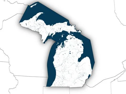 Michigan shape with state borders, white map Illustrazione stock