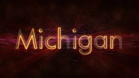 Michigan - Shiny looping state name text animation Stock Footage 99577056