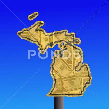 Michigan sign with cash Stock Photos