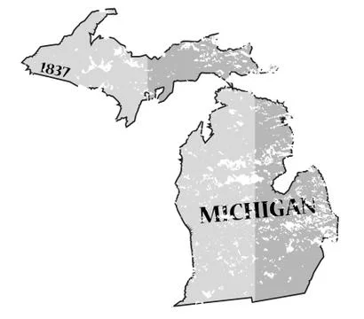 Michigan State and Date Map Grunged Stock Illustration