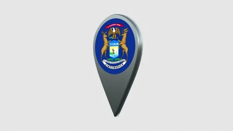 Michigan State Flag Location Map Marker Pin With Alpha Channel Looped Видео 239457003