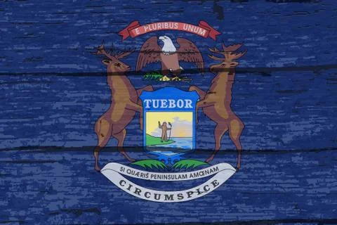 Michigan State Flag On Old Timber Stock Illustration