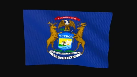 Michigan state flag waving on black background seamless loop 스톡 동영상 344677209