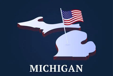 Michigan state Isometric map and USA national flag 3D isometric shape of us s Stock Illustration