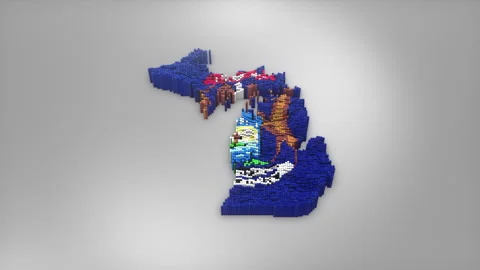 Michigan State Map with Flag Intro Background Stock Footage 315166080