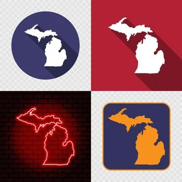 Michigan State Map Icons Set, USA Silhouette Collection in Flat, Minimal an.. Stock Illustration
