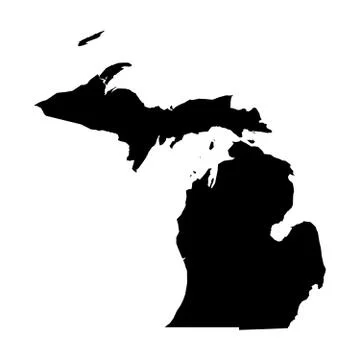 Michigan, state of USA - solid black silhouette map of country area. Simple flat Ilustração Stock