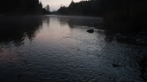 Michigan Time Lapse: Au Sable River morning fog Stock Footage 146242332
