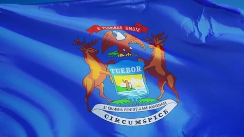 Michigan (U.S. state) flag in slow motion seamlessly looped with alpha Stock Footage 70006567