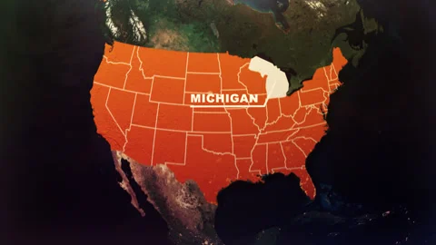Michigan US State Satellite Map Animation V1 Stock Footage 303744802
