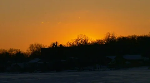 Michigan Winter Sunset  Stock Footage 599574