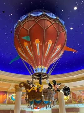 Mickey and Pluto in a hot air balloon in Disneyland Paris Stock Photos
