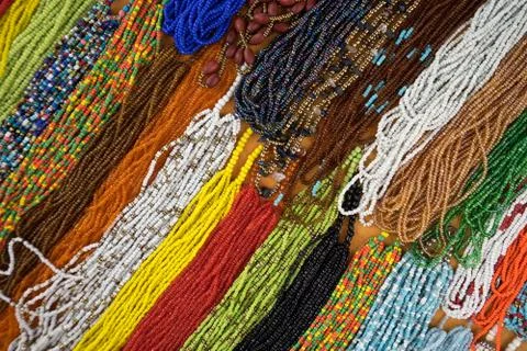 Micro-bead necklaces closeup Stock Photos