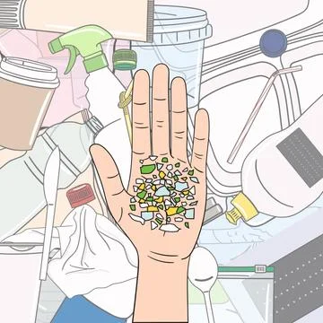 Micro beads on the palm. Microplastics from mismanaged plastic waste Stock Illustration