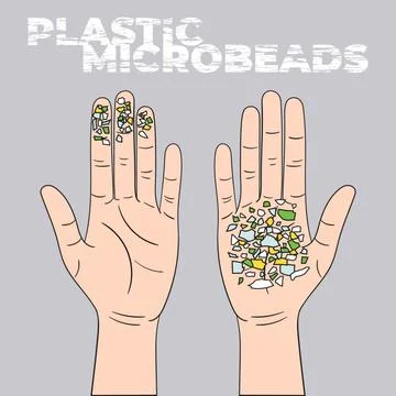 Micro beads on the palm. Microplastics from mismanaged plastic waste Stock Illustration