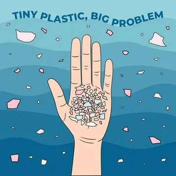 Micro beads on the palm. Microplastics in water from mismanaged plastic waste Stock Illustration