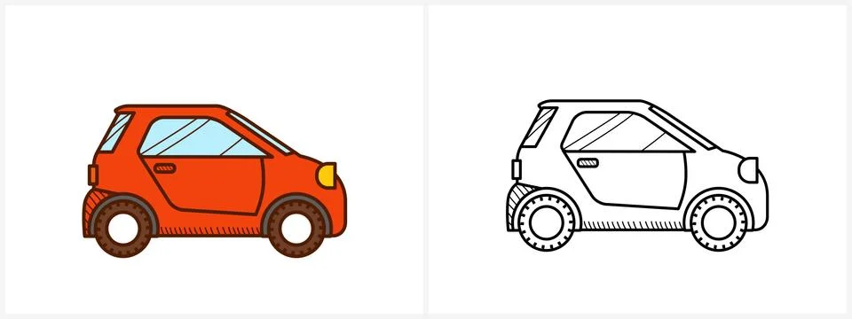 Micro car coloring page. Micro car side view Stock Illustration