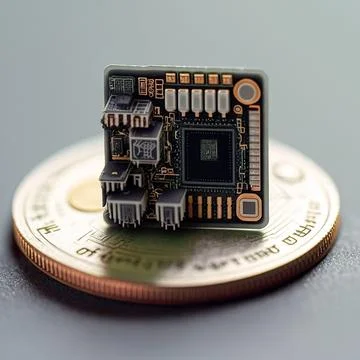 Micro chip comparison with coin Stock Illustration