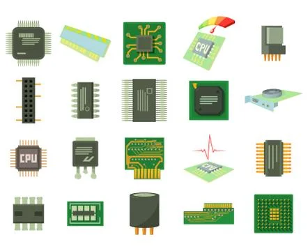 Micro chip icon set, cartoon style 스톡 일러스트