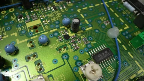 Micro chip in macro shot. Production Line with Computer Processors on Stock Footage 240568955