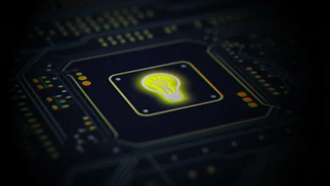 Micro chip modern technology spreading energy, data flow, microprocessor with Vídeo Stock 236948645