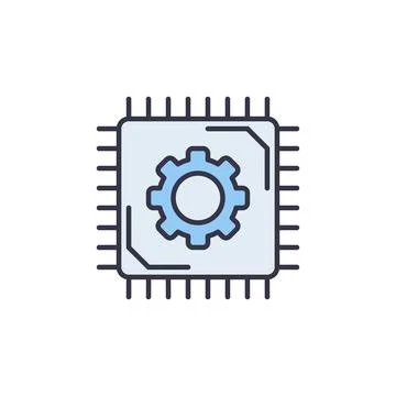 Micro Chip vector thin line concept blue icon or sign Stock Illustration