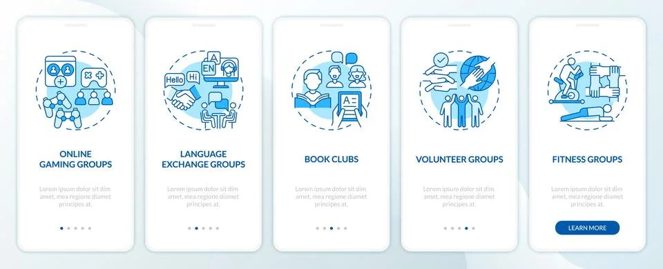 Micro communities blue onboarding mobile app screen Illustrazione stock