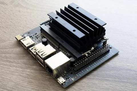 Micro-computer development board for electrical engineering on table Stock Photos