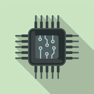 Micro cpu icon flat . Computer digital イラスト素材