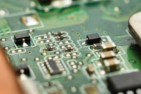 Micro electronics main board with processors, diodes, transistors Stock Photos