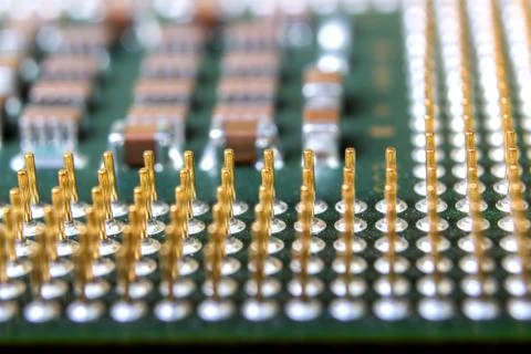 The micro elements of computer central processor unit, CPU contact pins 写真素材