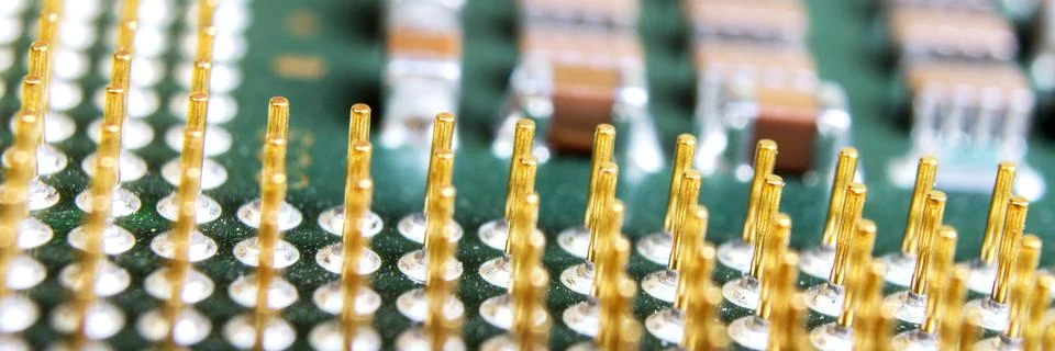 The micro elements of computer central processor unit, CPU contact pins Foto stock