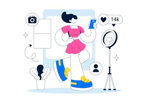 Micro Influencer Home Studio Illustration Featuring Content Creation Setup,.. Stock Illustration