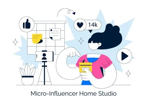 Micro Influencer Home Studio Illustration Featuring Content Creation Setup,.. Stock Illustration