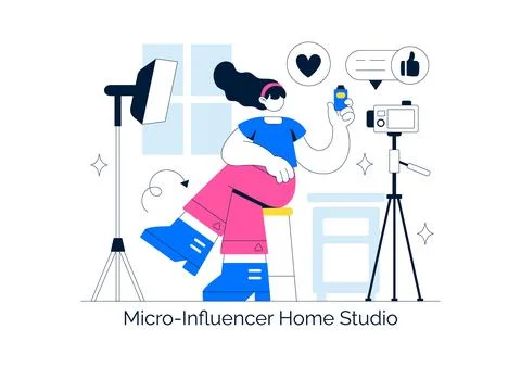 Micro Influencer Home Studio Illustration Featuring Content Creation Setup,.. Stock Illustration