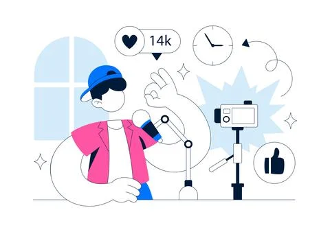 Micro Influencer Home Studio Illustration Featuring Content Creation Setup,.. Stock Illustration