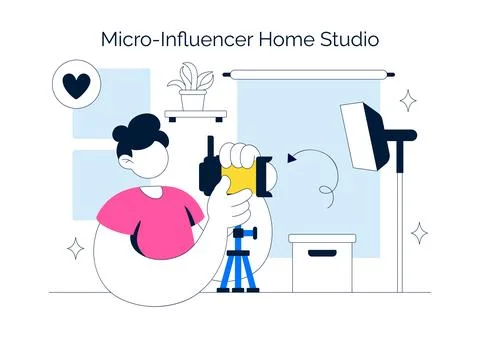 Micro Influencer Home Studio Illustration Featuring Content Creation Setup,.. Stock Illustration